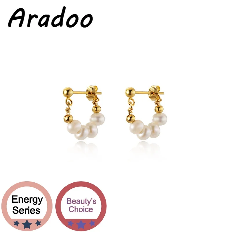 

ARADOO S925 Silver Light Luxury Natural Freshwater Pearl Earrings Retro Back Hanging 18K Gold-plated Earrings