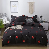 Black Strawberry Bedding Set Kawaii Sheet Set Single Double Queen King Size Elastic Duvet Cover Pillowcase Black Bed Comforters