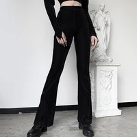 2021 female velvet stripe skinny streetwear dark gothic vintage elasticity trousers spring women high waist black leg pants goth