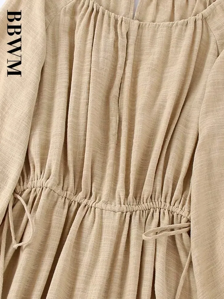 Женское однотонное платье-миди с круглым вырезом и длинным рукавом |