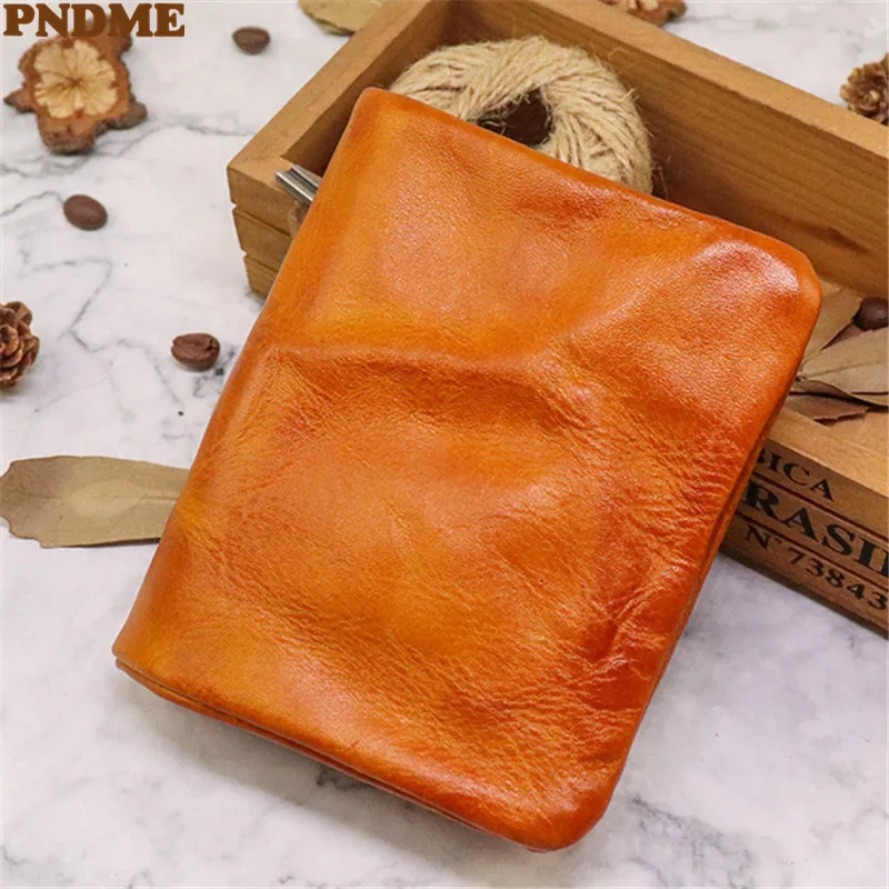 Vintage fashion luxury designer natural genuine leather Man women short wallets multi-card business card holder card female