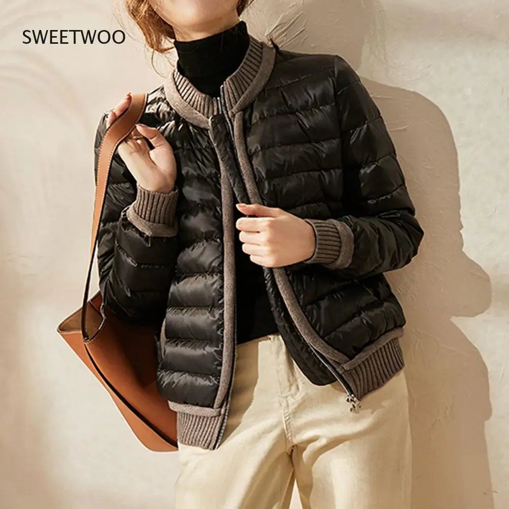 Fashion Women Short Cotton Padded Jacket Solid Long Sleeve Zipper Loose Patchwork Loose Round Neck Winter Thicken Women Jacket