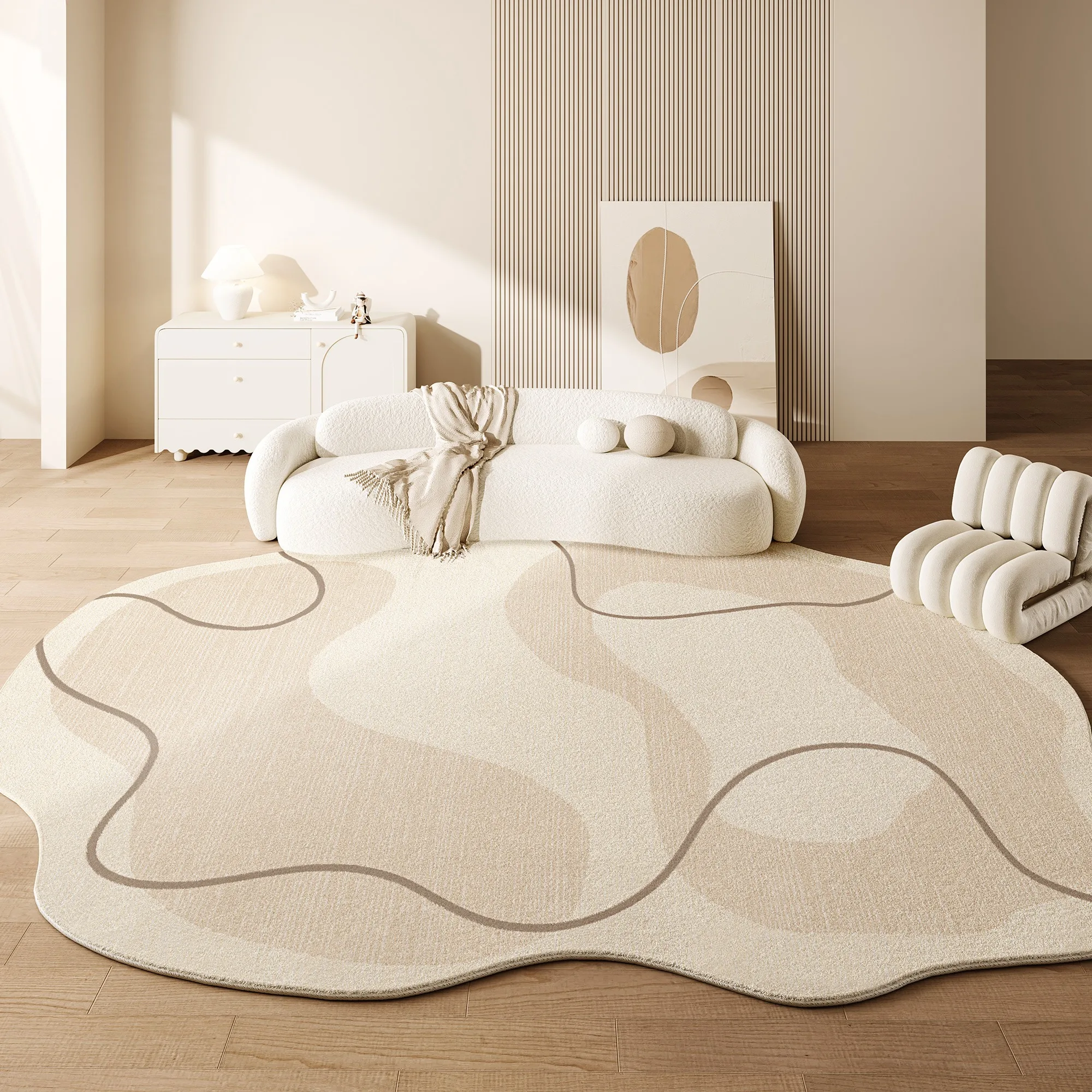 Французский кремовый стиль, украшение для дома, ковер, минималистичный бежевый прикроватный ковер для спальни, коврик с нерегулярным геометрическим узором, плюшевые мягкие коврики
