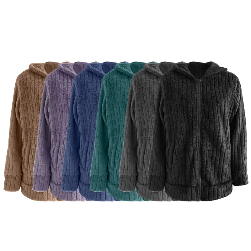 

Женская однотонная флисовая толстовка с капюшоном и длинным рукавом, зимняя теплая зимняя куртка на молнии из искусственного меха с карман...