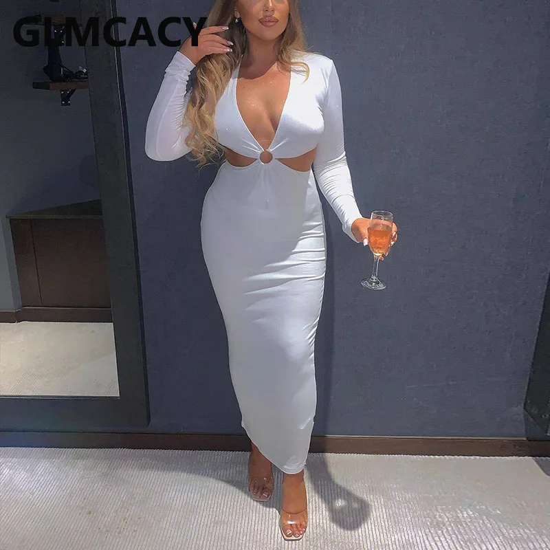 

Женское облегающее платье с длинным рукавом и V-образным вырезом