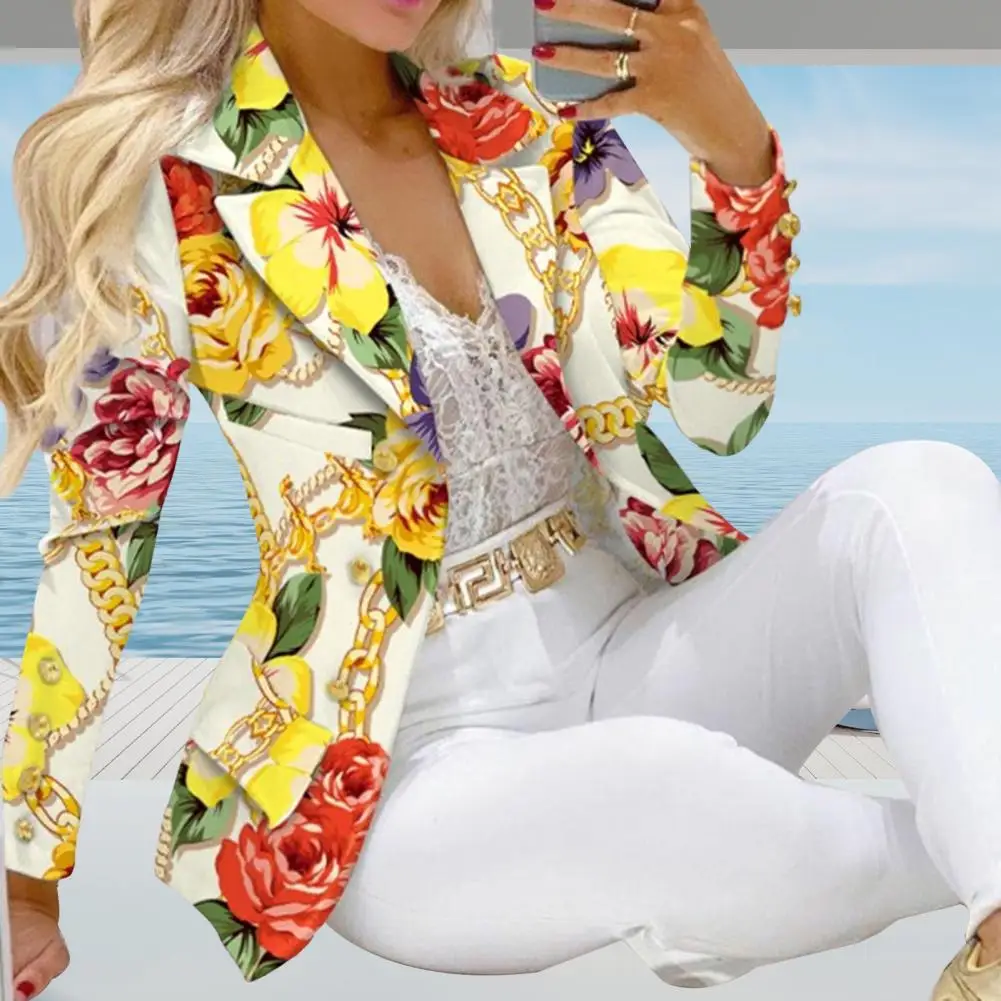 

Small Suit Coat Lapel Versatile Anti-Pilling Flower Pattern Office Lady Suit Jacket Blazer Coat Streetwear