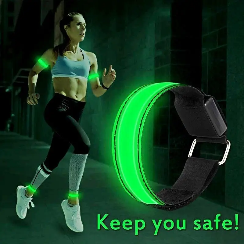 Luminous Running Arm With Led Rechargeable Sports Bracelet Night Riding Signal Light Leggings Wrist Strap Reflective Fun Run
