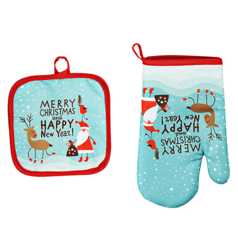 

Cartoon Oven Mitts Insulation Pad Bakeware for Dining 2pcs Microwave Glove Mat Set