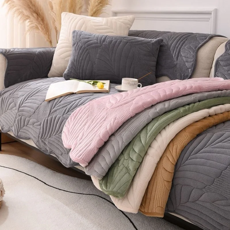 

Autumn Winter Thickened Milk Velvet Warm Jacquard Sofa Cushion Modern Non-Slip Living Room Sofa Furniture Cushion Towel Cover