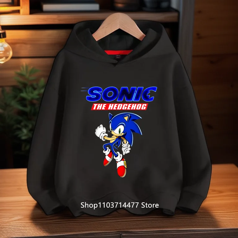 2022 New Spring Autumn Sonics Hoodies Kids Cartoon Boys Girls Long Sleeve Sweatshirt Children Casual Hood Tops 100cm-160cm Heigh