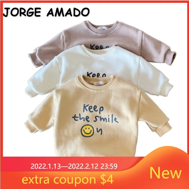 

2022 Korean Spring Baby Girl Boy Bodysuit Brown Beige Yellow Sweatshirt Smile Letter Jumpsuit Child Simplicity Clothes E2685