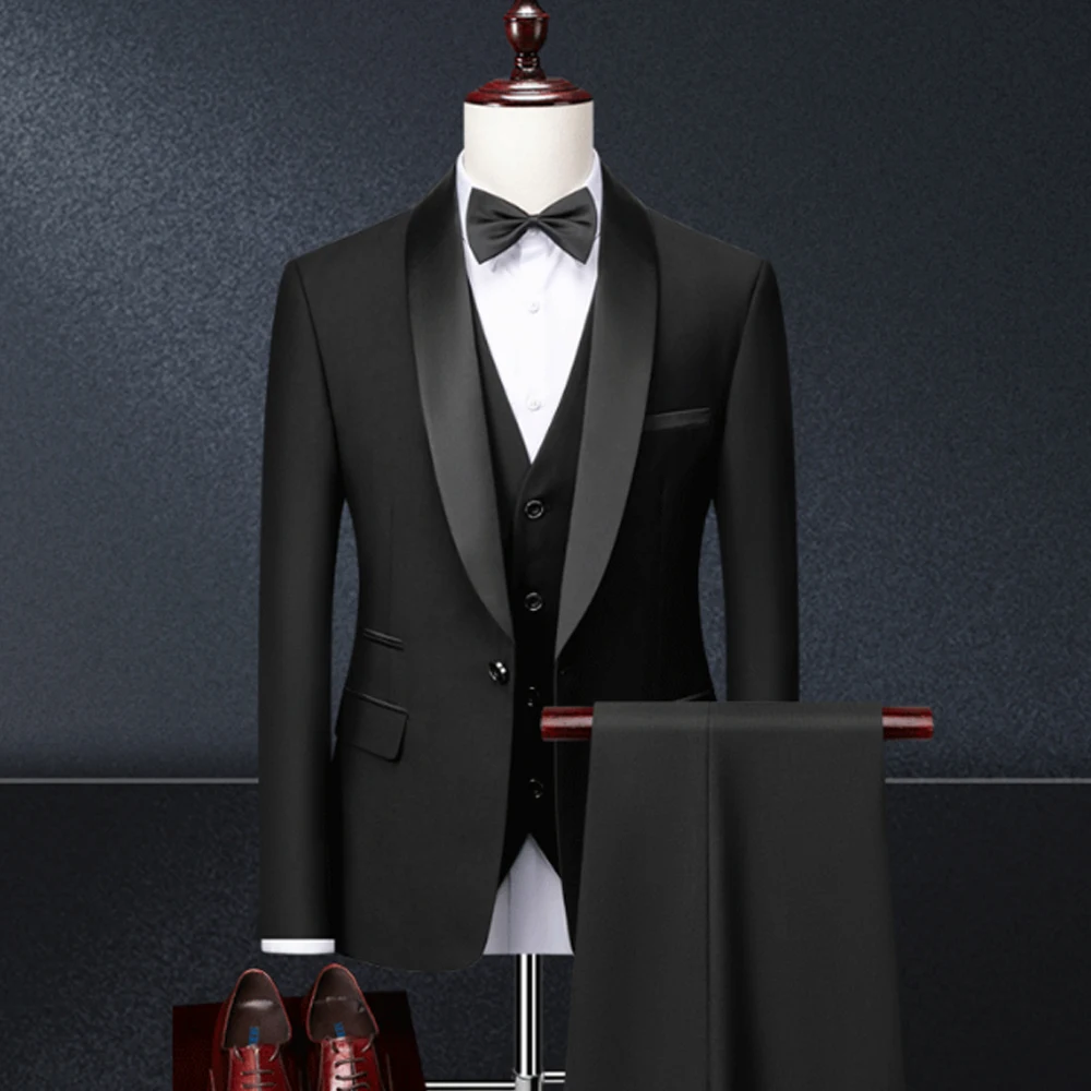Slim Fit Tuxedos Grey Black Groomsmen Formal  Custom Made Best Wear Wedding Suits For Men (Jacket+Pants+Vest)