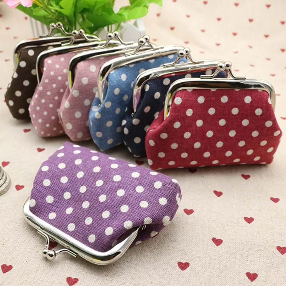 

Simple Cute Canvas Pouch Zipper Clutch Change Purse Dots Coin Bag Linen Coin Purse Korean Money Bag Small Purse Wallets