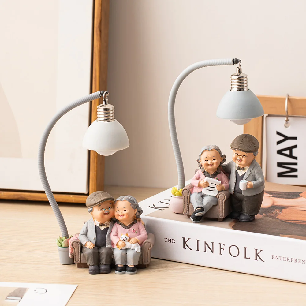 

Kawaii Accessories Grandparents Figurines Miniatures Bedside Counter Lamp Warm Room Decoration Accessories Mother's Day Gift