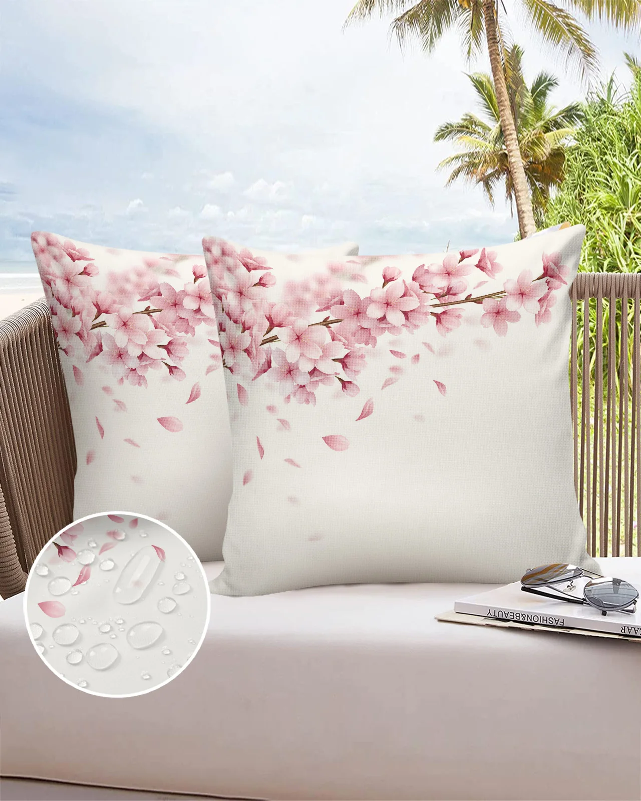

2 шт., водонепроницаемые чехлы для подушек, с розовыми цветами вишни