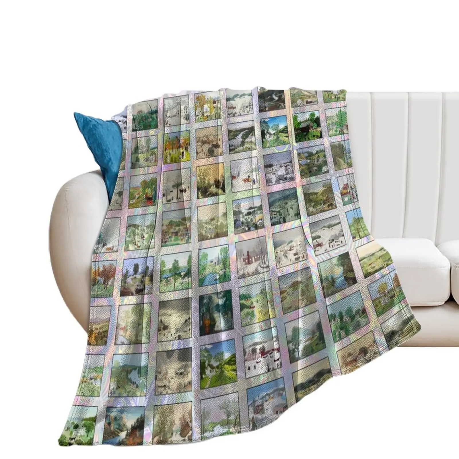 Одеяло декоративное в шотландскую клетку с принтом бабушки Моисея