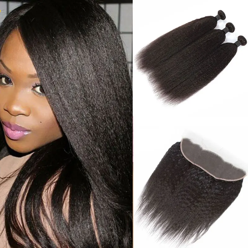 

DreamDiana 100% Peruvian Hair 13x4 Yaki Straight Hair Ear To Ear Lace Frontal With Bundles Kinky Straight Bundles With Frontal