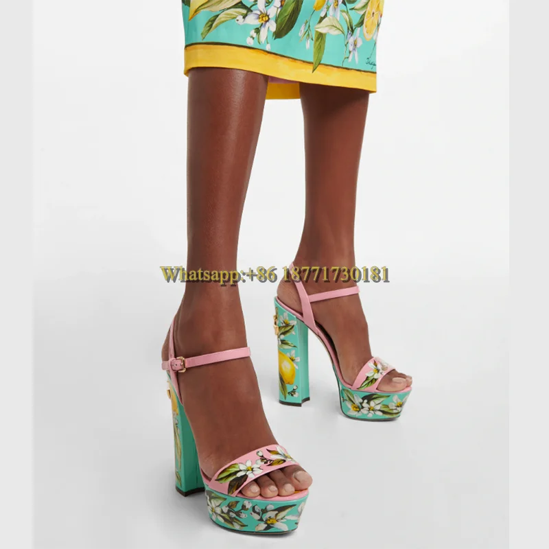 

Женская обувь на высоком каблуке 14 см с 3D-принтом и поясом