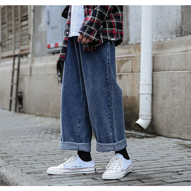 Men Clothing 2022 New Pattern Recreational Vintage Broad Leg Blue Jeans Straight Cylinder Loose Versatile Pants Autumn Female