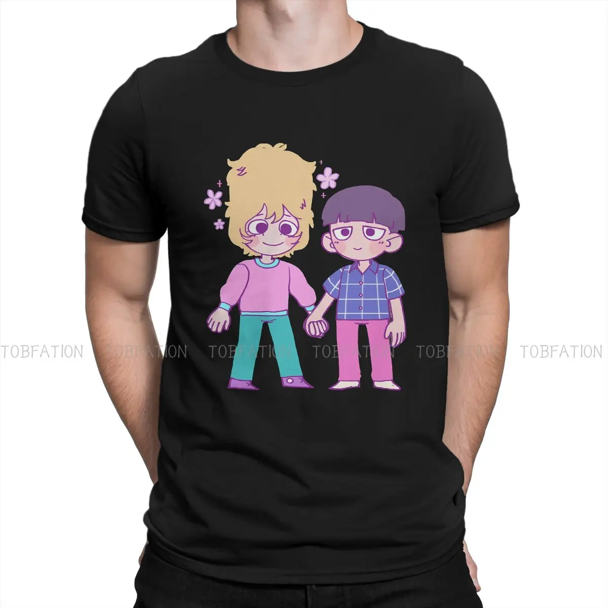 

Hand Holding Anime Mob Psycho 100 Men T Shirt Cotton Fashion Crewneck TShirt Harajuku Short Sleeve