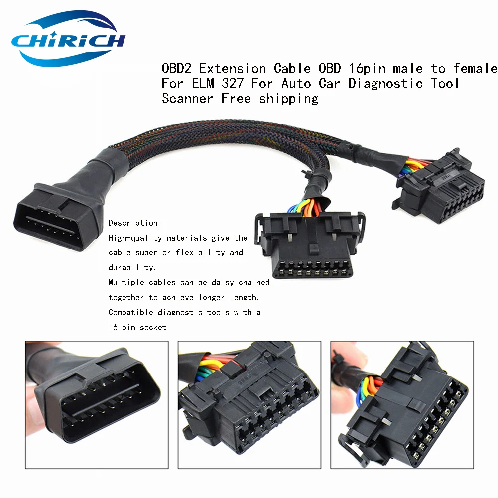 

OBD2 Extension Cable OBD 16pin male to female For ELM 327 For Auto Car Diagnostic Tool Scanner Free shipping