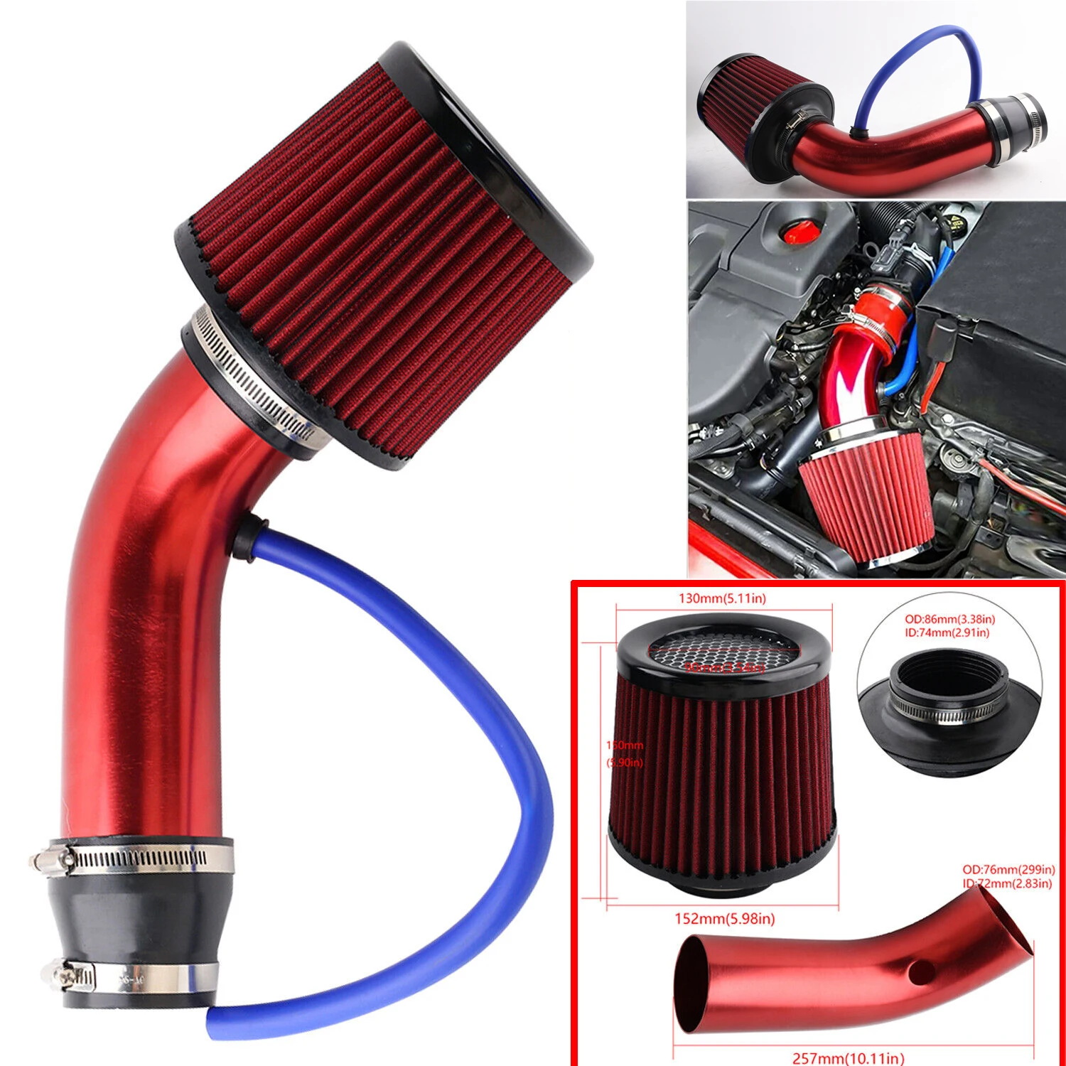 Фильтр впуска холодного воздуха индукционная труба впускной шланг 76 мм 3 дюйма