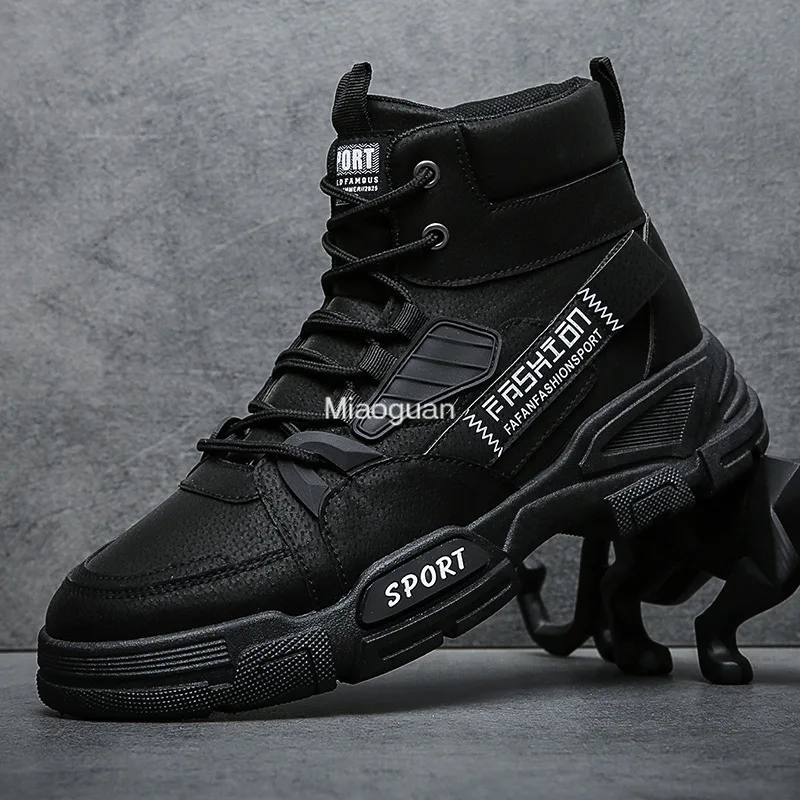 

Men Ankle Boots Autumn Outdoor Military Booties Winter Comfort High Top Shoes for Mens Platform Work Boots Round Head Fashion PU