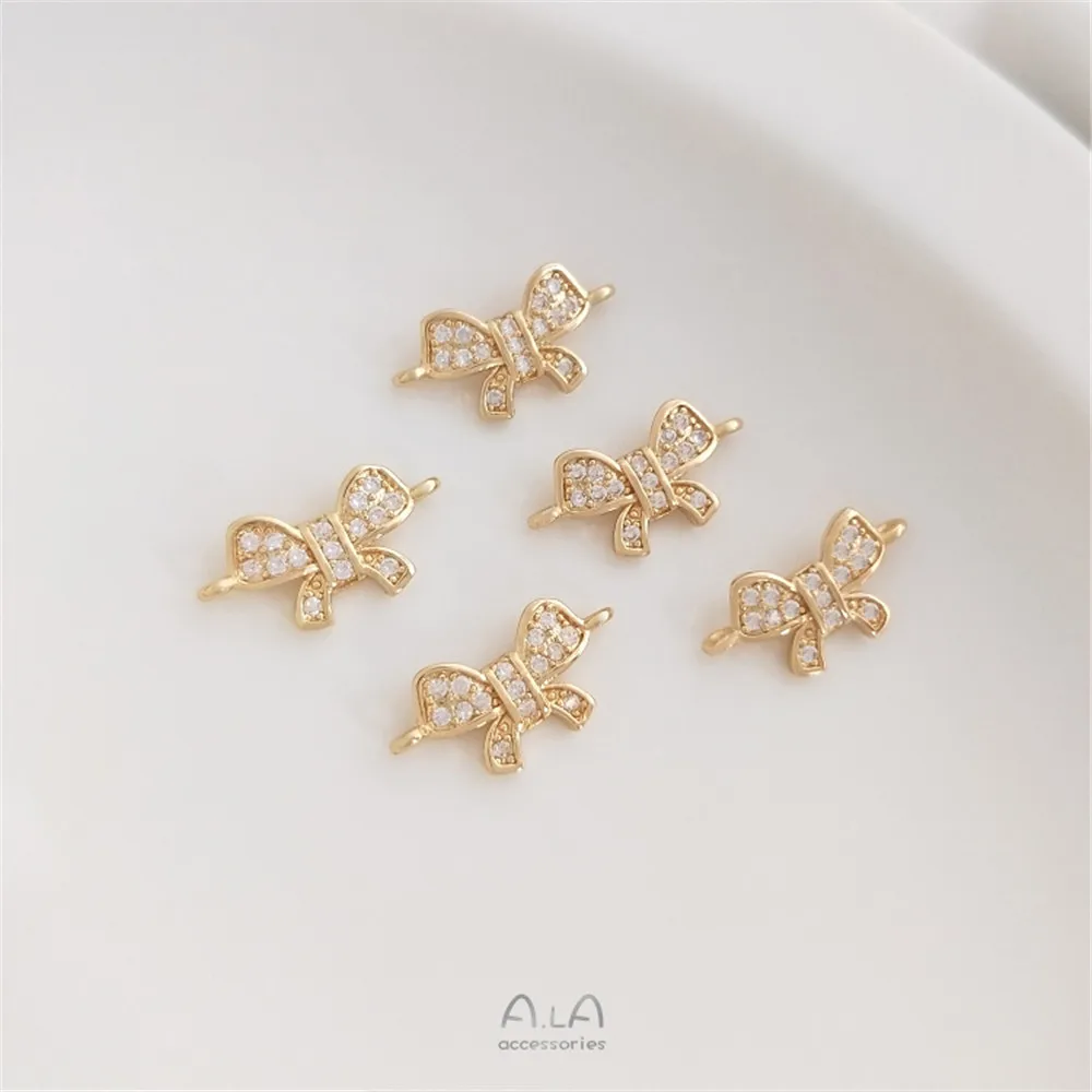 

Micro inlaid Zircon Pendant 14K gold colored bow double hanging accessories DIY bracelet necklace handmade jewelry accessories