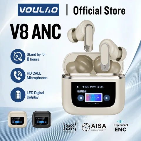 Беспроводные Bluetooth-наушники ANC V8 с сенсорным экраном и активным шумоподавлением
