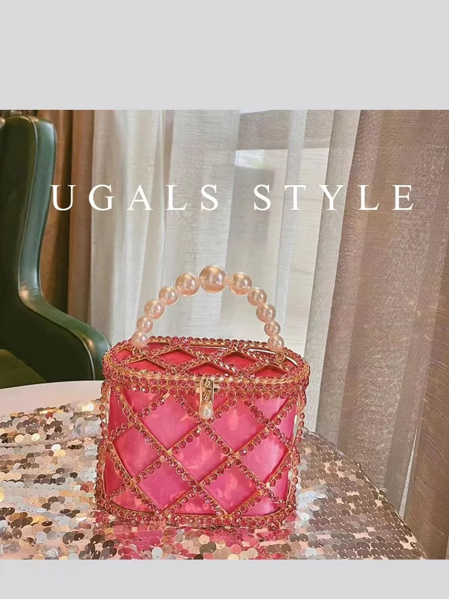 Luxury Designer Metal Cage Women's Handbag Crystal Shiny Rhinestone Diamond Evening Bag Wedding Party Clutch Purse Crossbody Bag