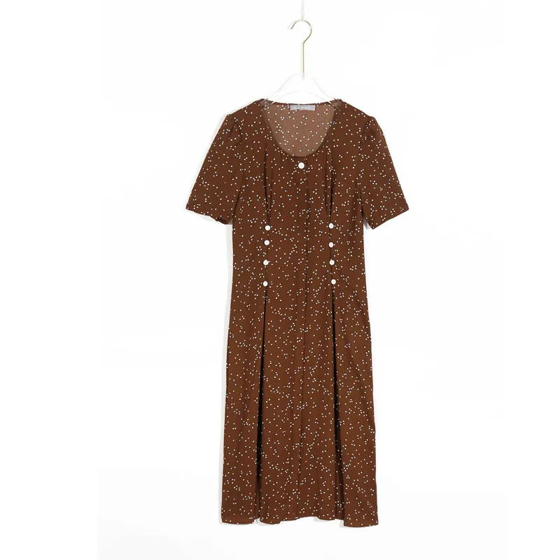 

Summer women's casual polka dot round neck short-sleeved button-embellished slim dress