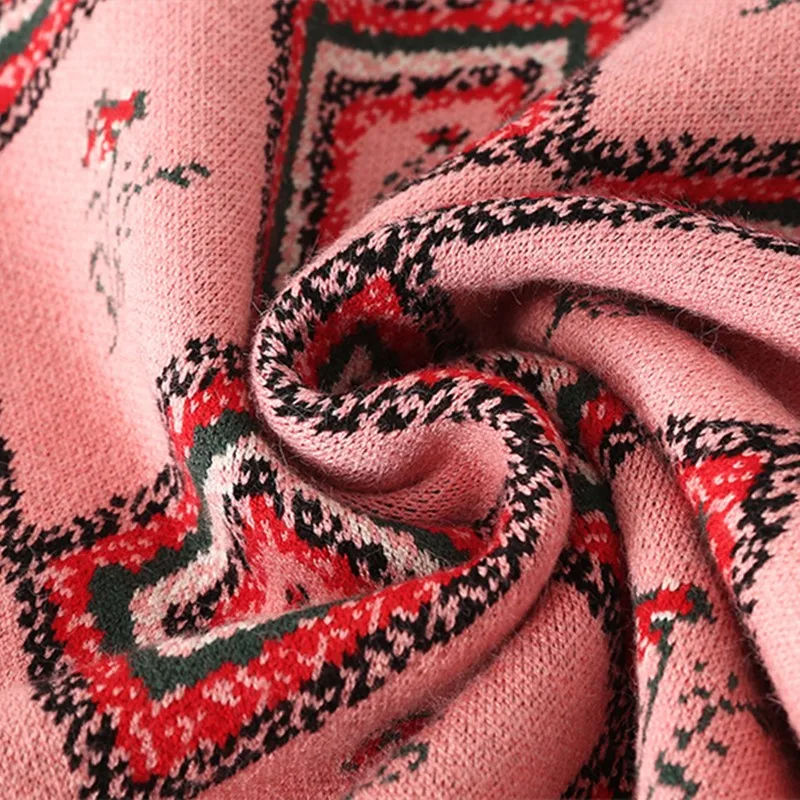 Женский свободный свитер в стиле ретро модный вязаный пуловер клетку с ромбами