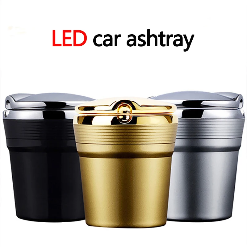 

Car Ashtray With Led Light With Cover Car Garbag Can Creative Personality Covered Car Inside The Car multi-function Car Supplie