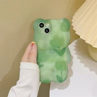 3d fresh green tulips flower cute bear phone case cover for iphone 11 12 13 pro x xr xs max shockproof case for iphone 13 cases