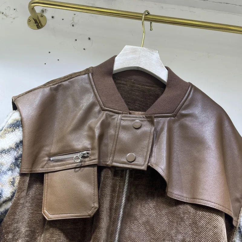 DEAT женское пальто с хлопковой подкладкой в стиле пэчворк из искусственной кожи