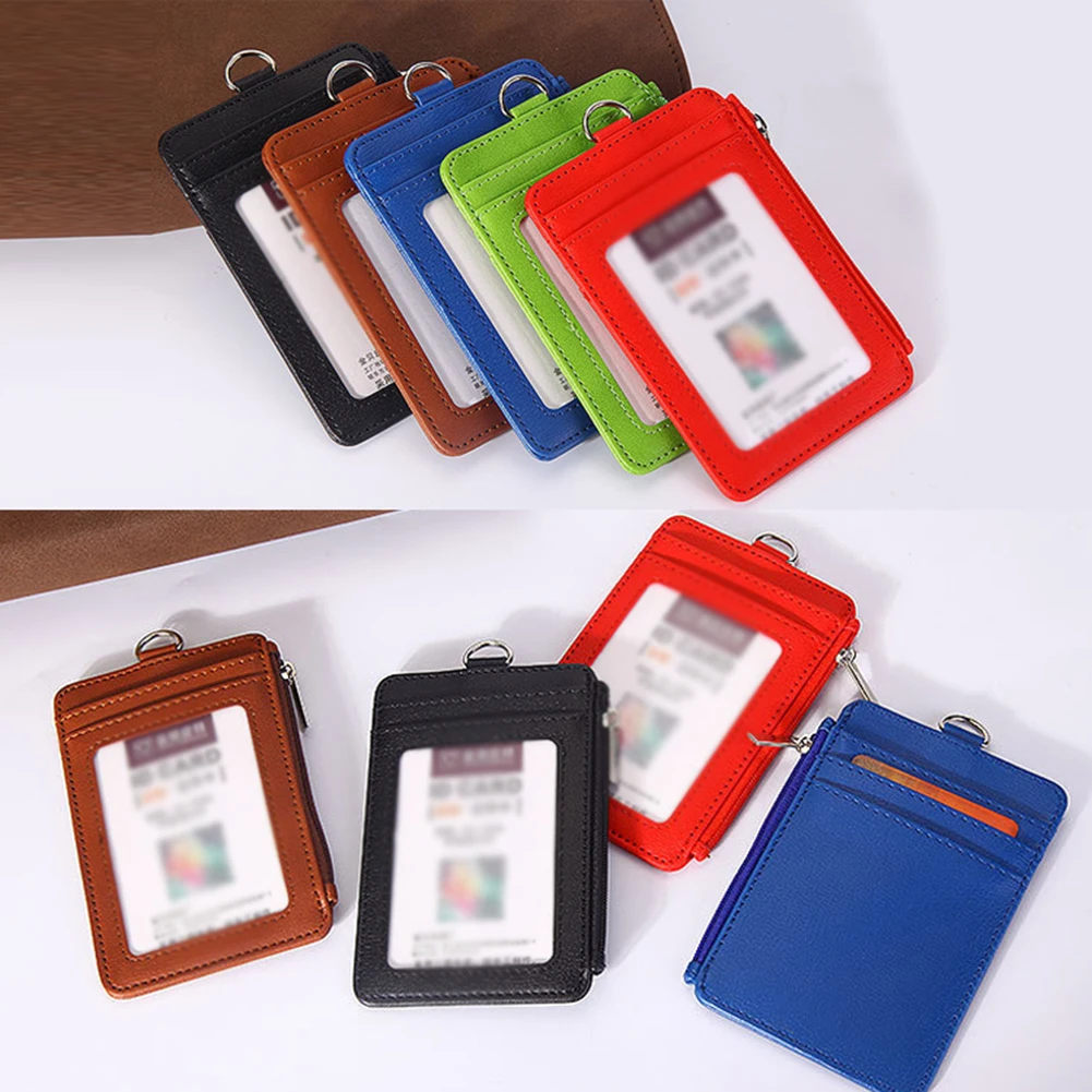 

Retractable Badge Lanyard Work Name Business Card Cover Women Men Bank Credit Card Holder PU Leather Bus ID Card Pocket Wallet