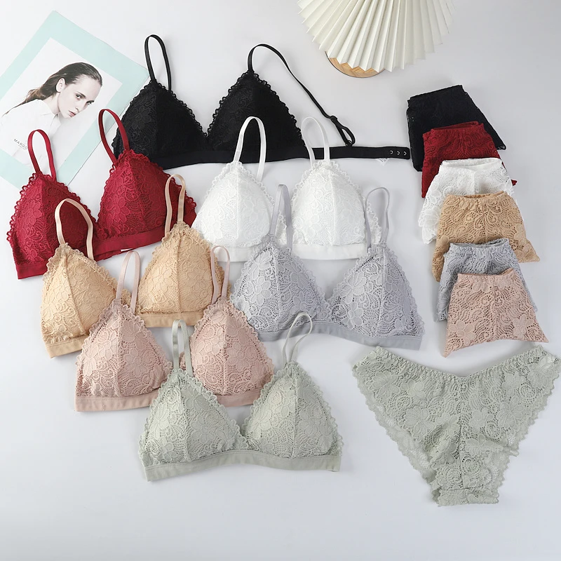 

Women Bra Set Lace Women's Underwear Sexy Lingerie Set Low Waist Briefs Vneck Embroidery Brassiere Panties Set Female Intimates