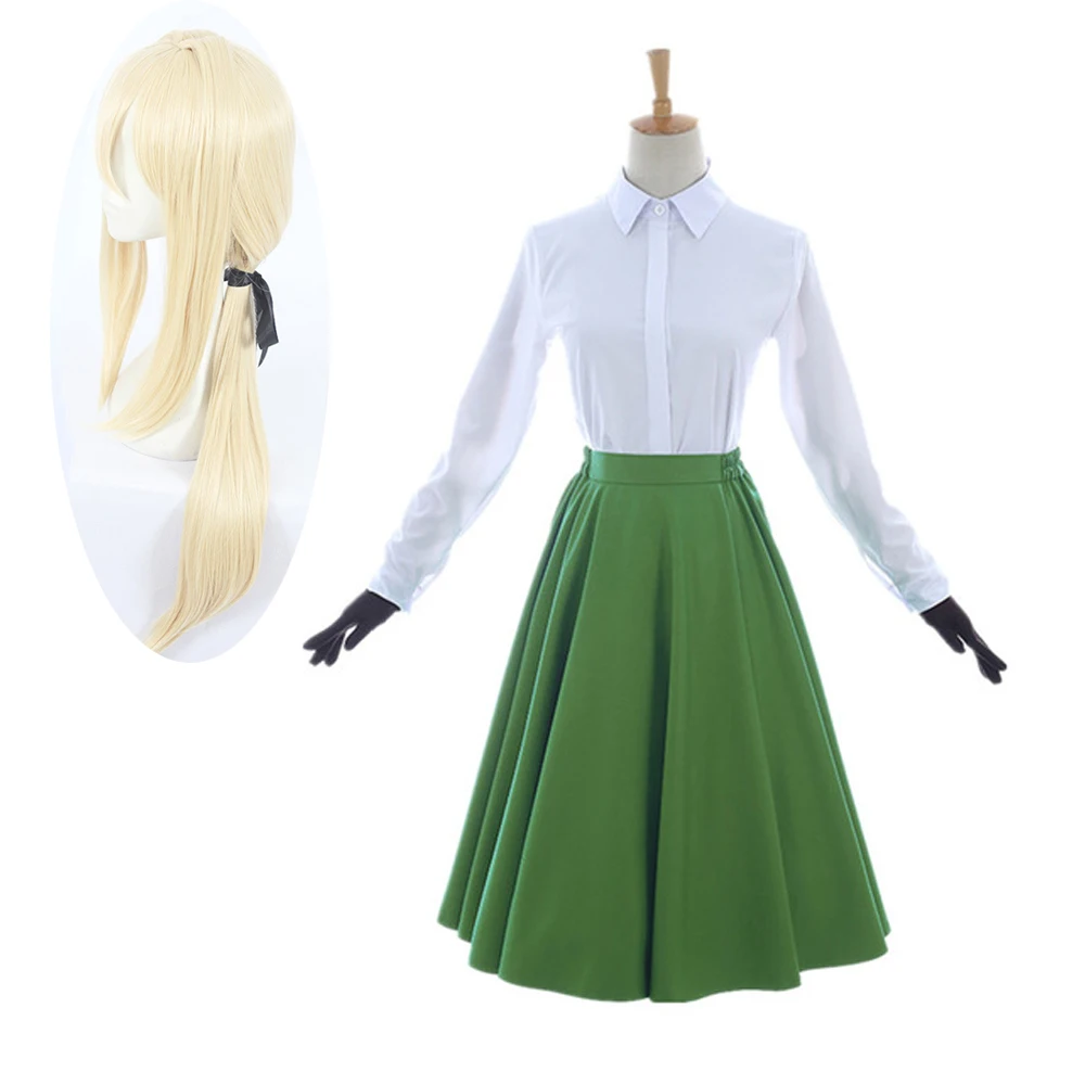 

Аниме фиолетовый Evergarden косплей авто Кукла памяти Косплей Костюм причудливый Зеленый Костюм Униформа костюм на Хэллоуин на заказ