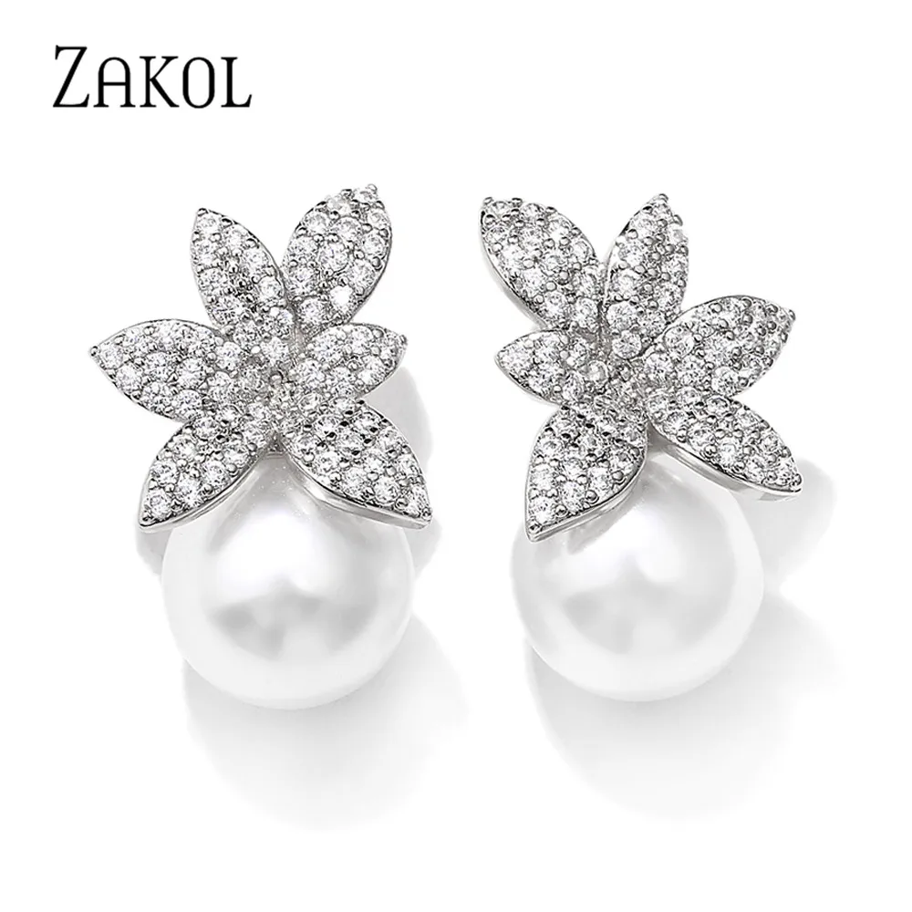 ZAKOL корейские модные женские серьги-гвоздики с искусственным жемчугом в виде