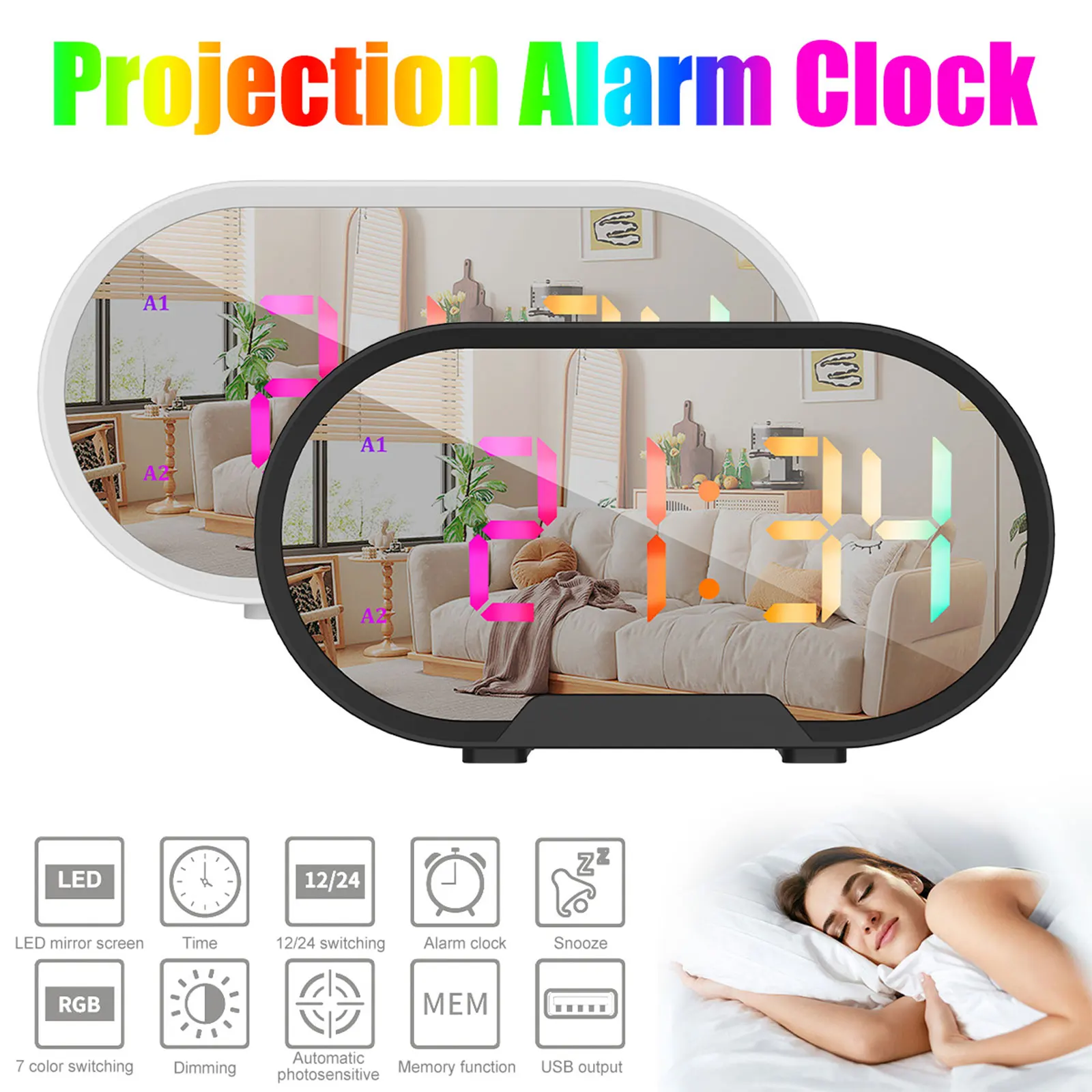 With Mirror Surface Adjustable Brightness And Volume Led Mirror Electronic Clocks With Snooze Portable Rgb