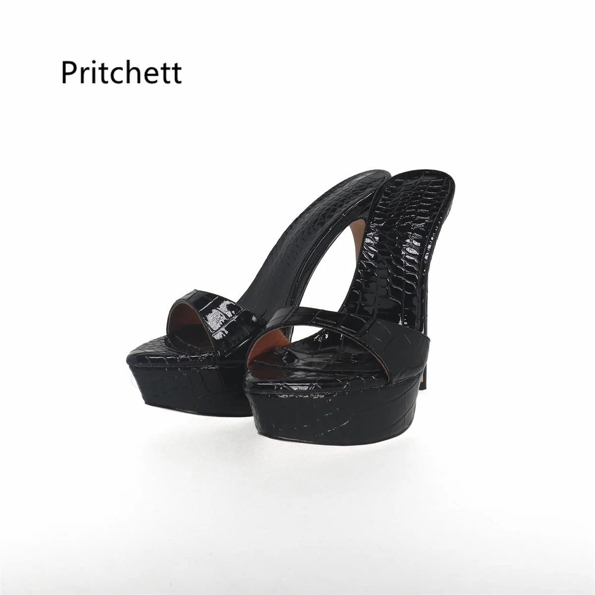 Patent Leather Super High Heels Black Sexy Sandals Slippers for Women Summer Shoes Open Toe Platform Stiletto Nightclub Shoes