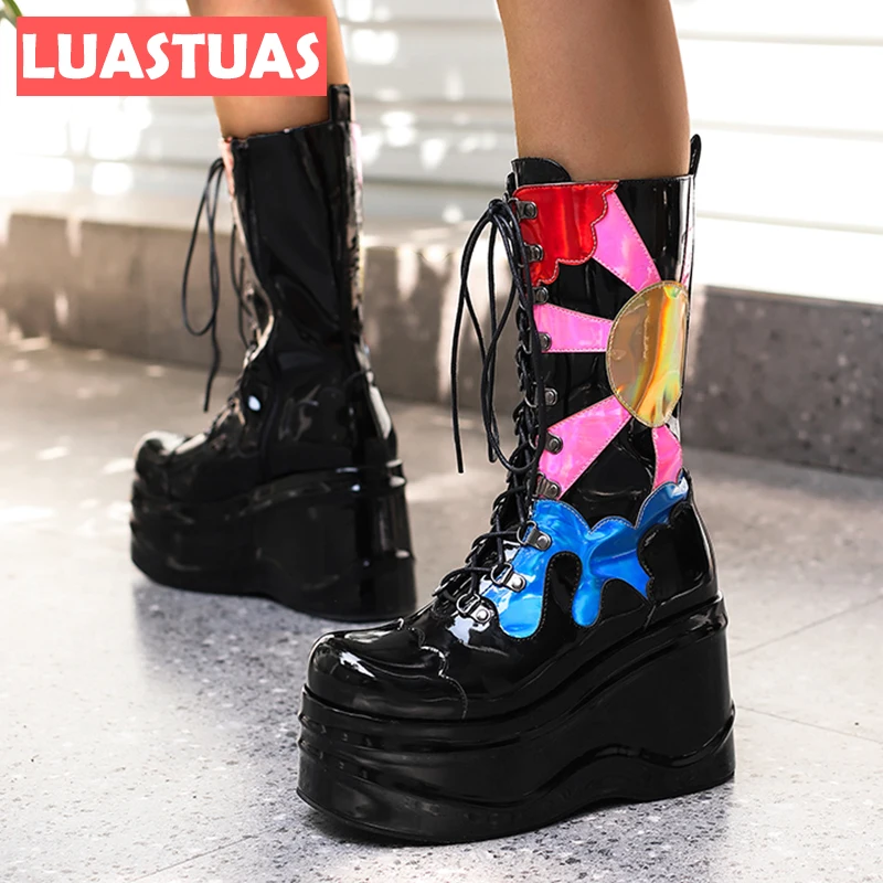 

LuasTuas Size 34-43 Short Boots Thick Platform 2022 Winter Warm Shoes Mixed Color Ins Fashion New Arrival Female Footwear