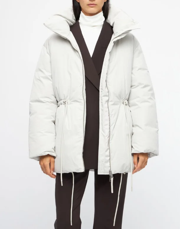 

Winter Stand Collar Coats Women Parkas Drawstring Slim Waist Padded Coat Solid Outwear 2022