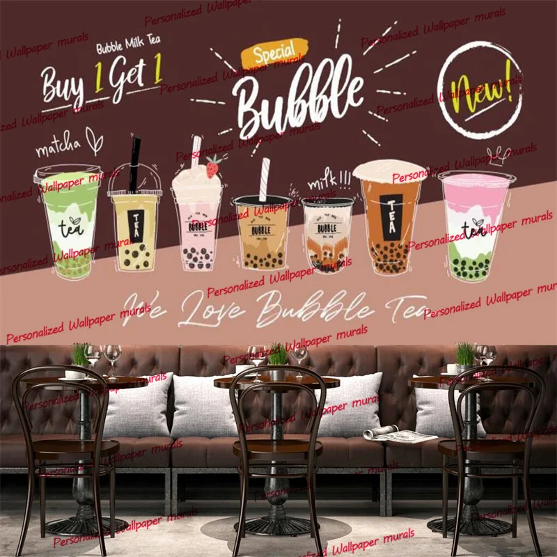 Пользовательский текст 3D обои с изображением чая Bubule для стен магазина напитков и закусок фона стены промышленного декора Papel De Parede 3d.