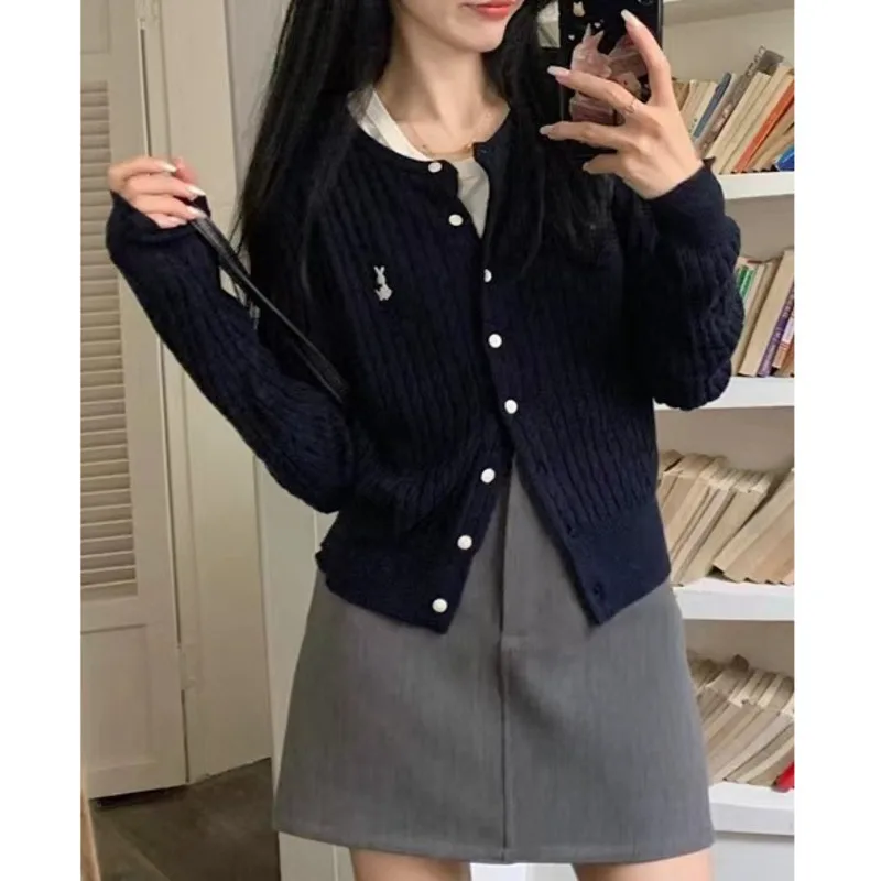 Вязаный кардиган с вышивкой для женщин весенний студенческий стиль ретро-модный