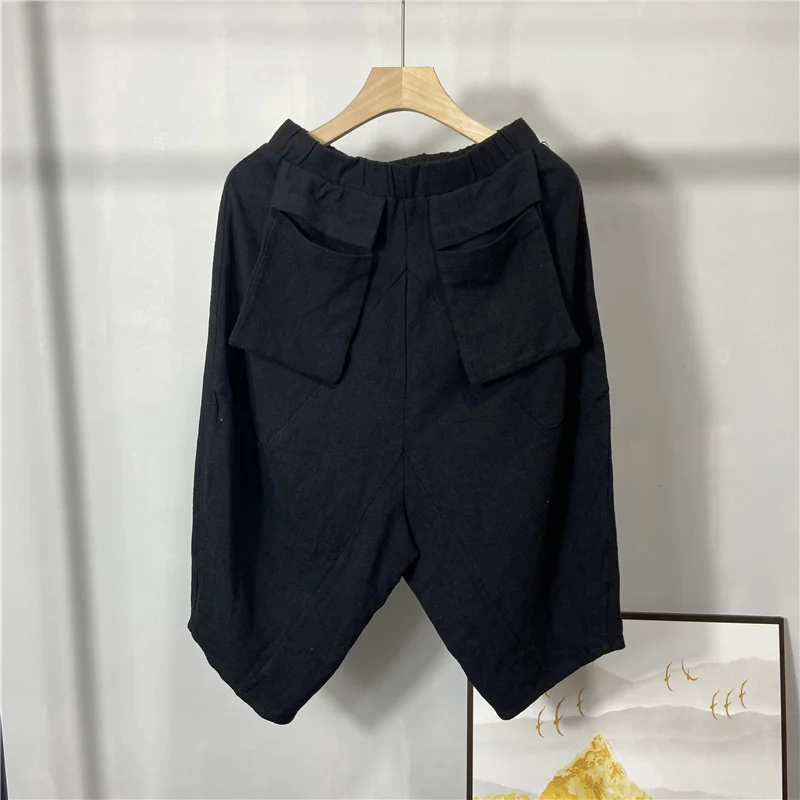 Summer Men's Japanese Loose Diagonal Cropped Harlan Large Size Fashion Personalized Hanging Crotch Casual Pants