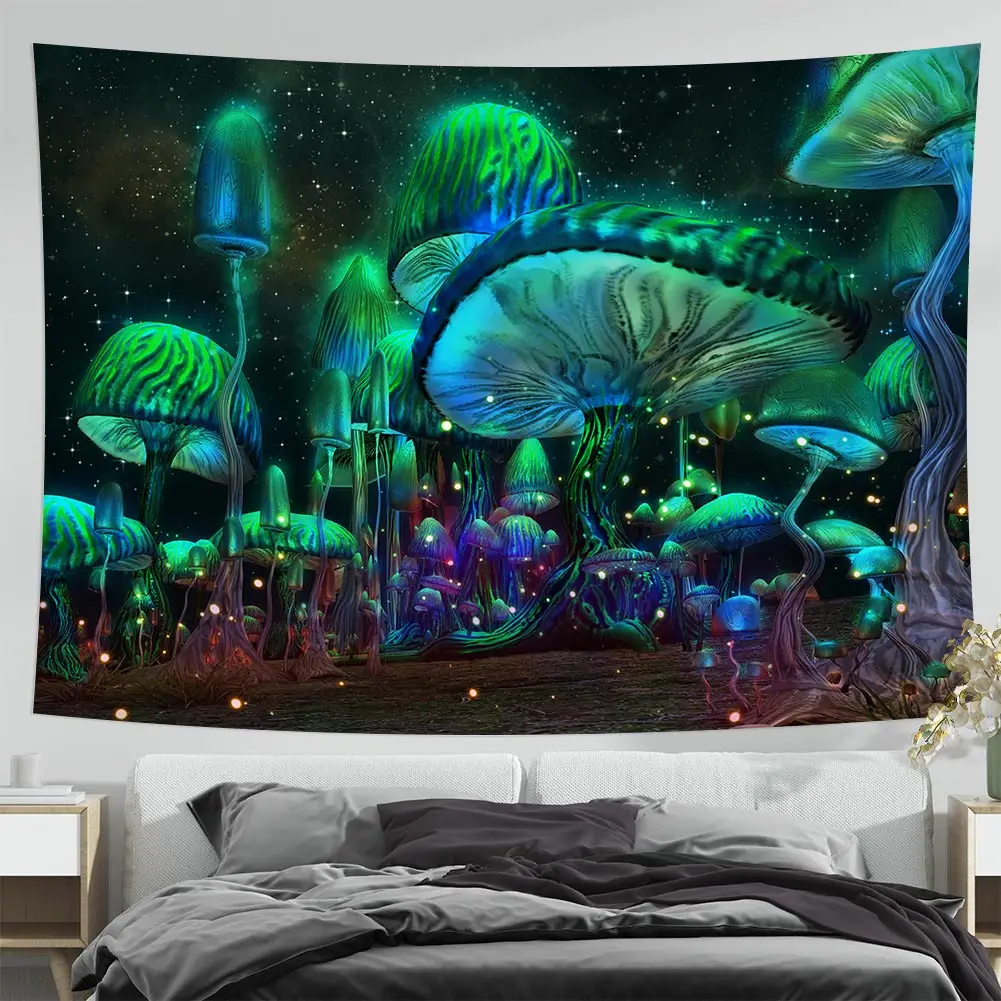 

Dreamy Mushroom Castle Wall Hanging Tapestry Art Starry Sky Galaxy Psychedelic Carpet Magical Forest Tree Tapestries