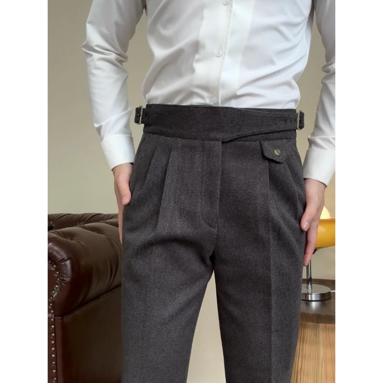 Новые высококачественные серые осенне-зимние толстые шерстяные брюки Gulka High Slim