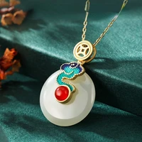 chinese retro enamel safety buckle pendant s925 sterling silver hetian jade necklace female retro palace style cheongsam jewelry