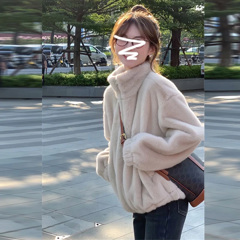 Утолщенная верхняя одежда из искусственного плюша ягненка женская весна и осень